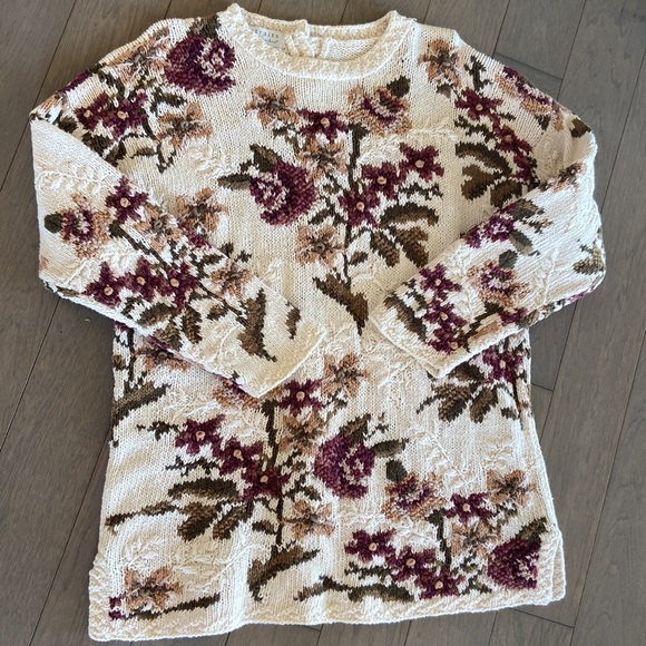 Vintage Cream Floral Embroidered Sweater XL - Picture 3 of 6